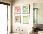Bathroom art, bathroom prints. Kids bathroom children art. Baby nursery art. Underwater, sea creatures, beach. Four 8x10 prints by WallFry