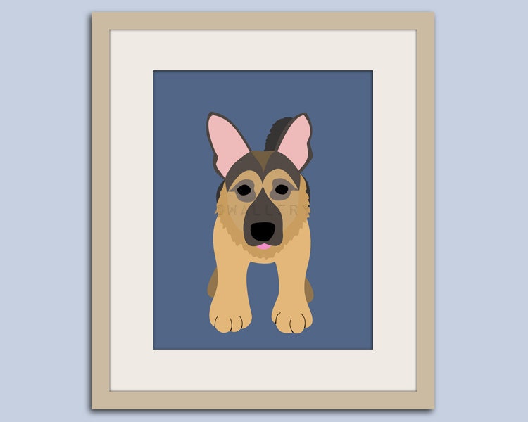 German Shepherd dog art print. Puppy dog themed nursery art for kids. Children dog art from painting. 11x14 print by WallFry