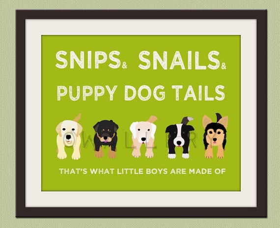 Nursery art print. Boys nursery wall art Puppy dog Thats what little boys are made of Kids wall art baby nursery decor 8x10 print by WallFry