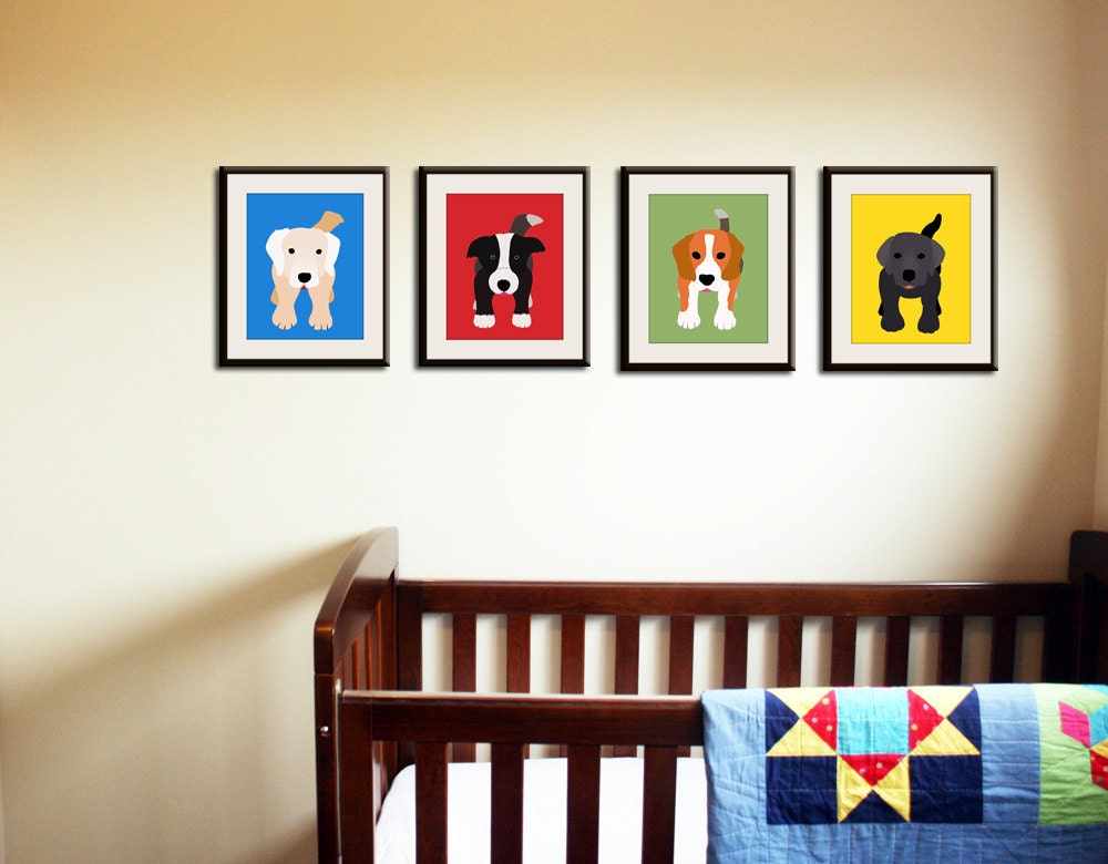 Dog Prints for kids. Nursery art for children art. Kids wall art, Puppy dog art. Baby nursery wall art. Any 4 8x10 prints by WallFry