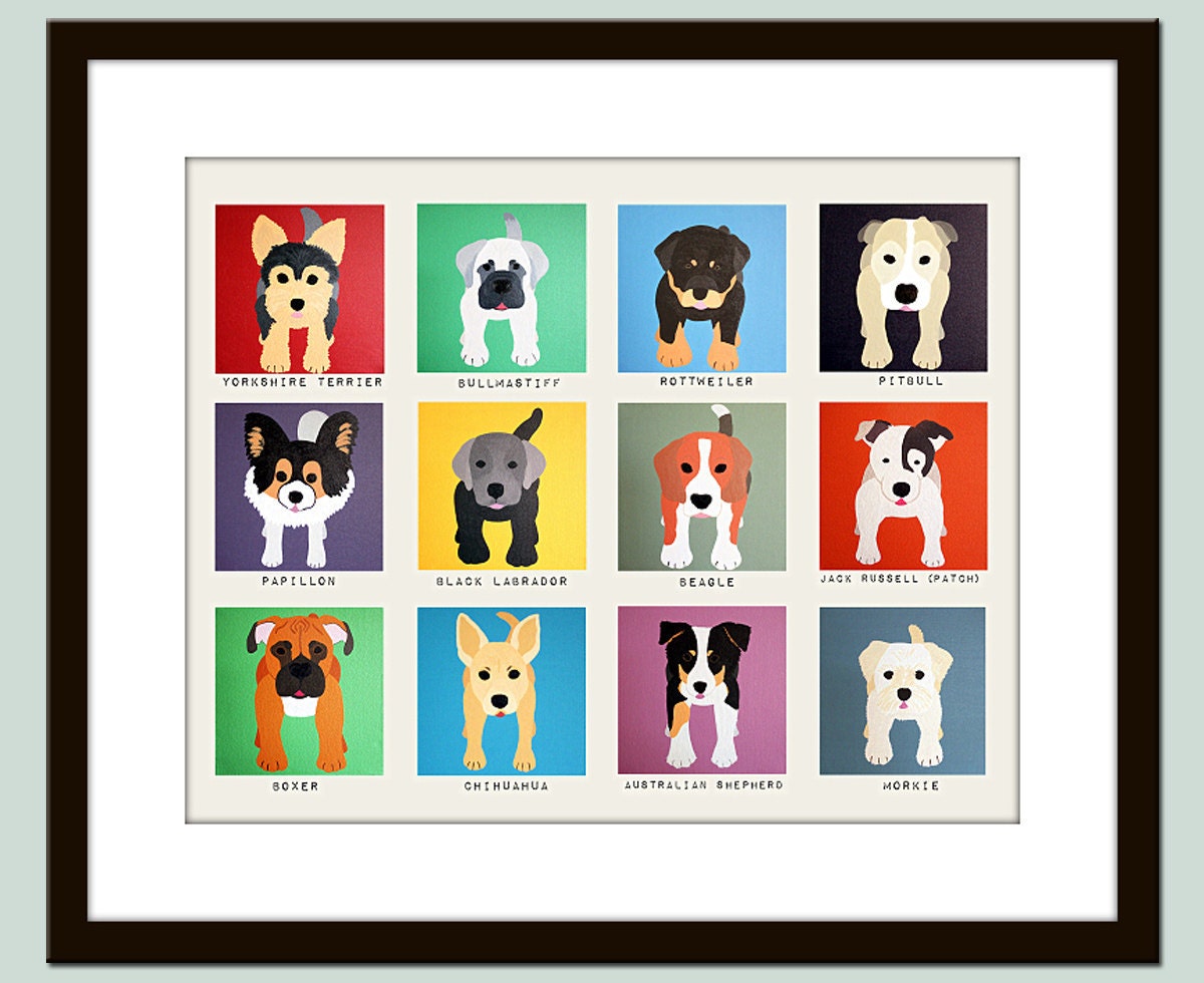 Cute dog wall prints. Dog nursery pictures kids wall art, kids decor. 11x14 dog print Nursery decor dog lovers Art for children by WallFry