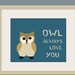 Owl nursery art print forest animals prints. Owl nursery decor 11x14 Nursery artwork woodland animal. Owl teal custom autumn colors.