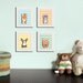 Woodland nursery art print. 4 chevron prints of forest friends critters 5x7. Fox, bear cub, rabbit, squirrel pictures baby & kids playroom