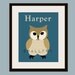 Personalized children art Owl nursery art print forest animals prints. 8x10 Nursery artwork woodland animal. Owl autumn colors.