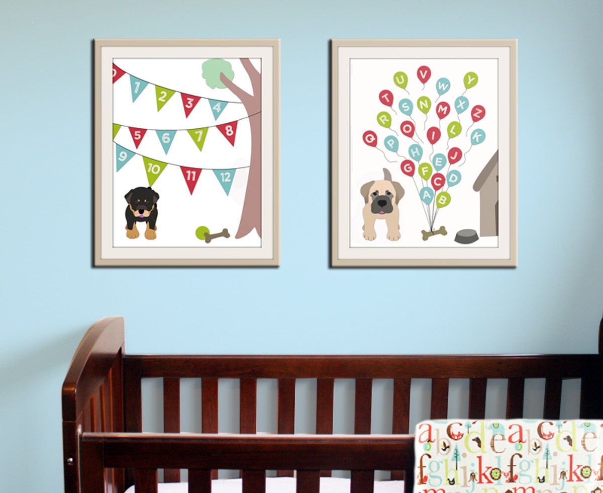 ABC Alphabet nursery art. Puppy dog nursery print. Balloon alphabet poster for kids. Children decor, children art, 11x14 print by WallFry