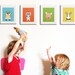 Woodland children spring print. Easter bunny rabbit on chevron background. Bright spring colors. 11x14 print by Wallfry
