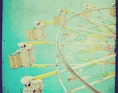 Ferris wheel photo carnival vintage retro memories turquoise summer holiday fair home decor 8x8 fine art  print. Buy one get  one free sale