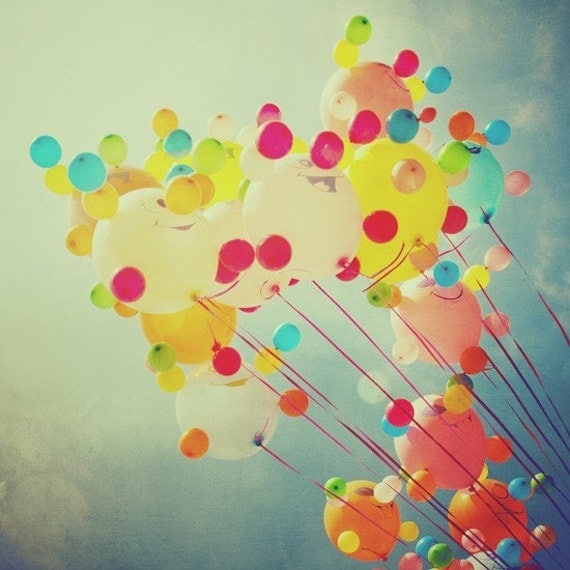 Balloon photo carnival balloons colorful nursery art rainbow summer fair fun vintage home decor 4x4 fine art print