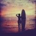 Sunset surfer girl photo, with a vivid red, orange, purple sunset, summer beach home decor,  8x8 fine art print. Buy one get one free sale.