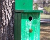 Birdhouse Nesting Box, Primitive Rustic, Songbird, Reclaimed Wood, Cedar -  Painted Green