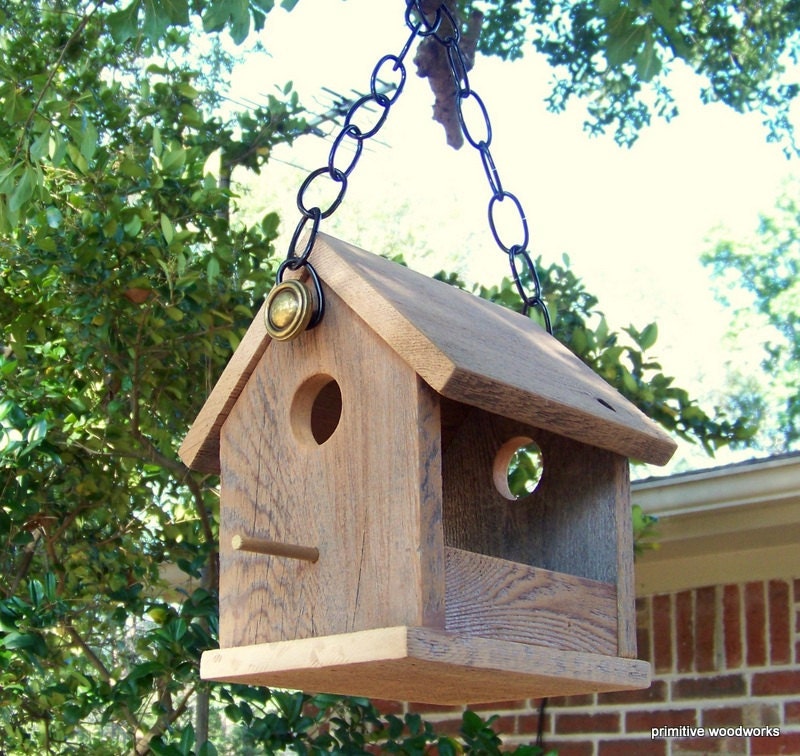 Wooden Bird House Bird Feeder, Reclaimed Wood, Natural Weathered Rough Cedar, Rustic Primitive