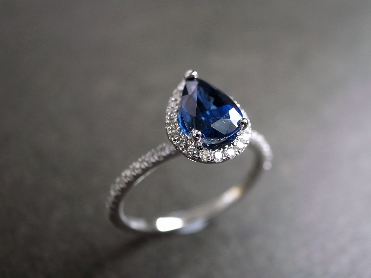 Pear Cut Blue Sapphire Diamond Engagement Ring