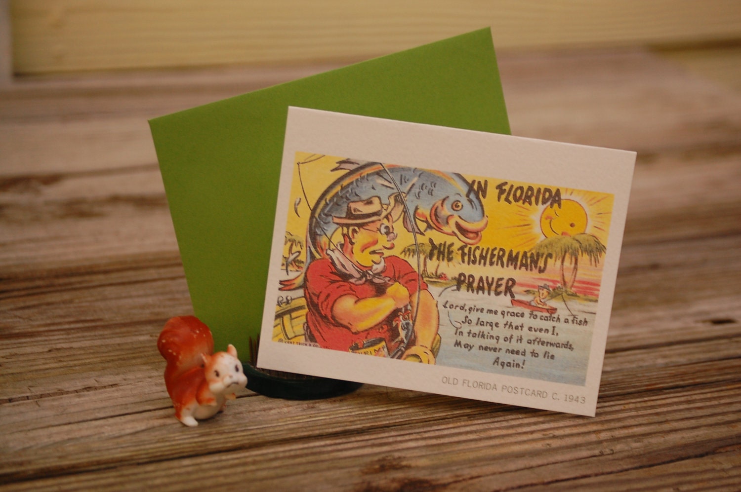 Fisherman's Prayer notecard, Father's Day card or thank you note, made from a vintage Florida postcard