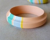 NEW  Pastel colours handpainted wooden bracelet - peach, turquoise, grey, white and yellow