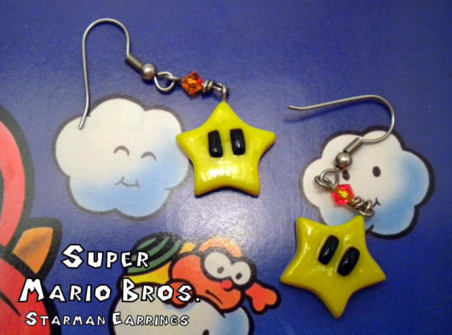 Starman Earrings - Super Mario Bros - Nintendo - A Portion of the Proceeds Go To Charity