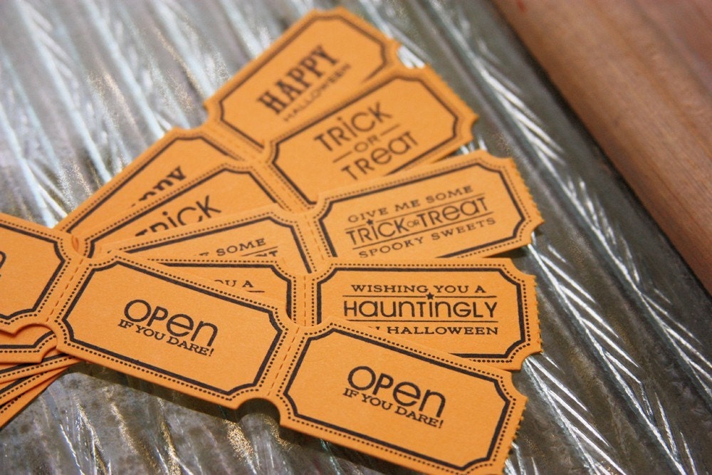 Hand-Stamped Halloween Orange Carnival Tickets - Set of 30
