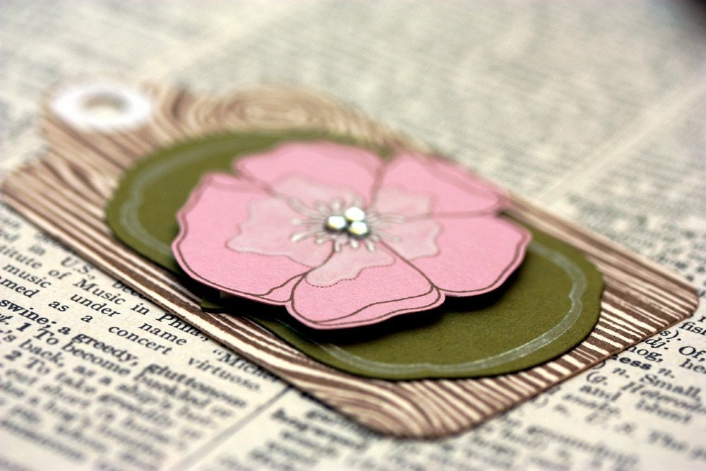 Lavender Violets on Stamped Woodgrain Tags - Set of 4