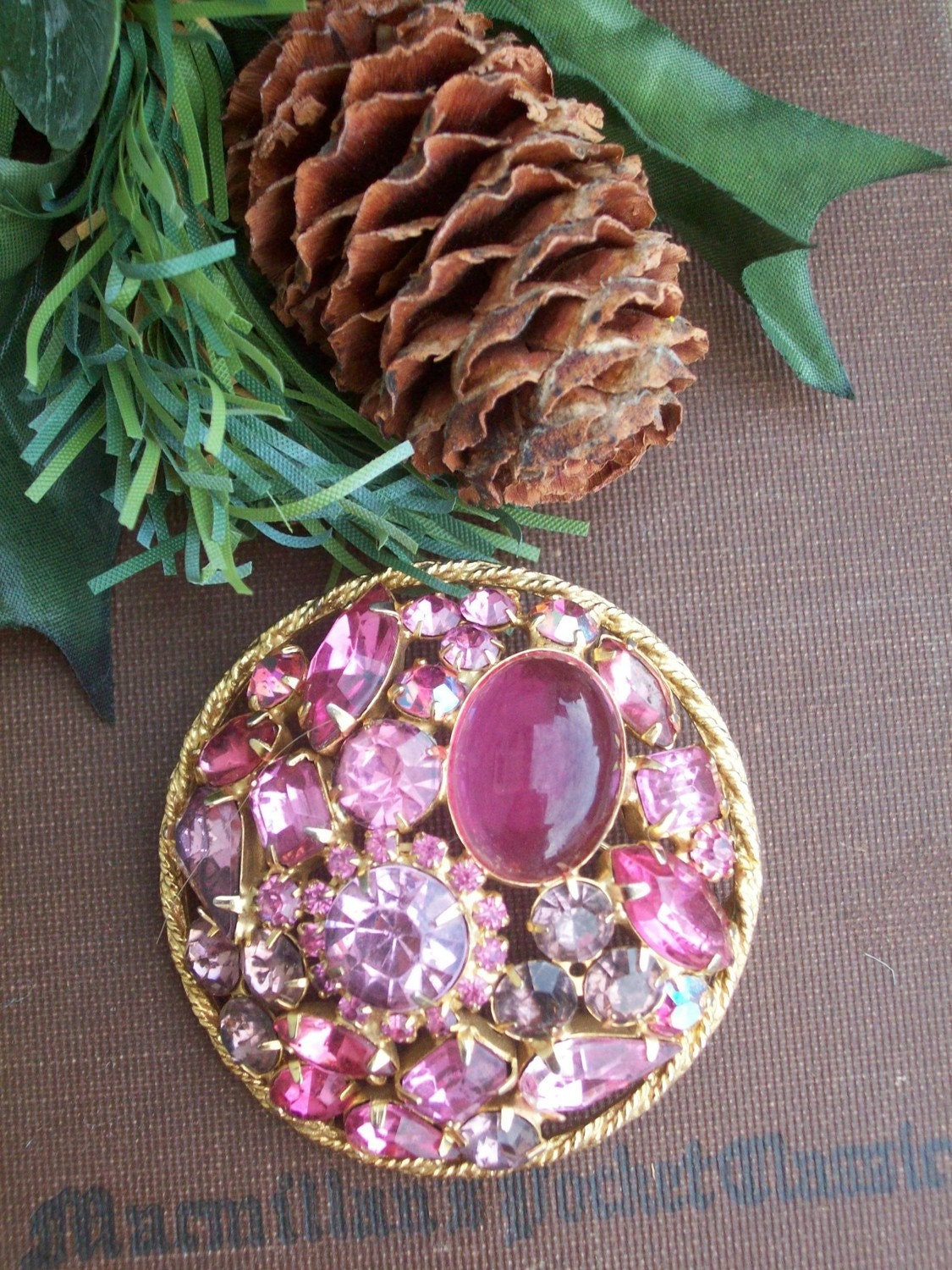 Large Vintage Pink Rhinestone Brooch