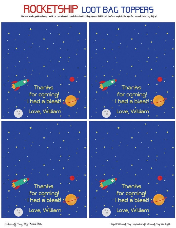 Rocketship Collection Loot Bag Toppers - DIY Printable Parties