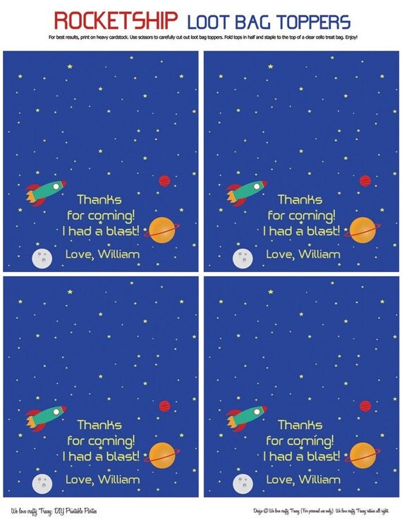 Rocketship Collection Loot Bag Toppers - DIY Printable Parties