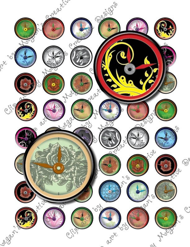 Lovely Clocks 1 in Circle Printable Graphics Unlimited Sheet Collage