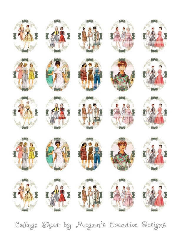 40 x 30mm Oval Cameo Vintage Fashion Models Digial Sheet Collage Unlimited Printable Graphics for Scrapbooking or Jewelry Making