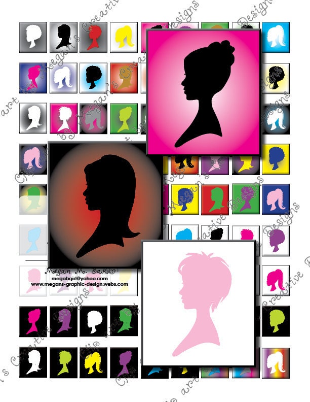 Scarbble Tile .75 x .83 Cameo Lady Sillouettes Digial Sheet Collage Unlimited Printable Graphics
