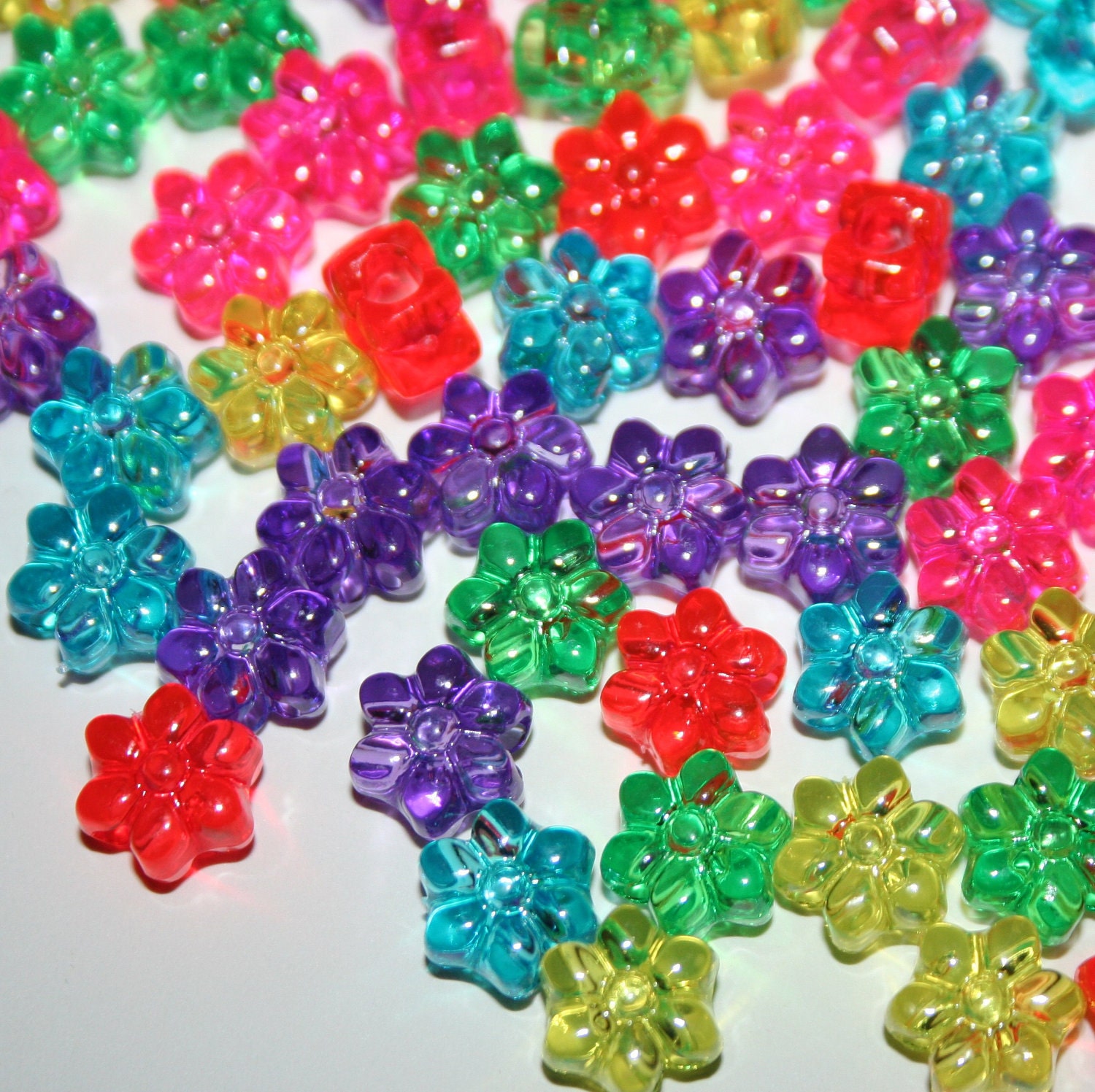 150 Clear Flower Beads in Rainbow