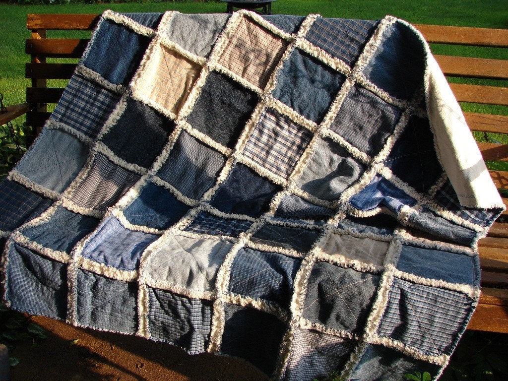 Upcycled Denim and Homespun Primitive Country Rag Quilt CUSTOM ORDER