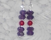 Red hat earrings red agate and purple amethyst semiprecious stone jewelry packaged in a colorful gift bag E2137