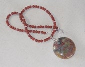 Multicolored Indian agate pendant with red jasper bead necklace semiprecious stone jewelry for sale online J-213