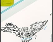 MONTREAL in words, text, icons - WALL DECAL : New bigger Size, New Price. City map in words of Montréal, Quebec, Canada