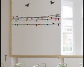 COLOR LAMP DECAL : 5 Strings of fairy lights as in a garden party. Multi color bulb sticker, birds, decoration, kid fiesta