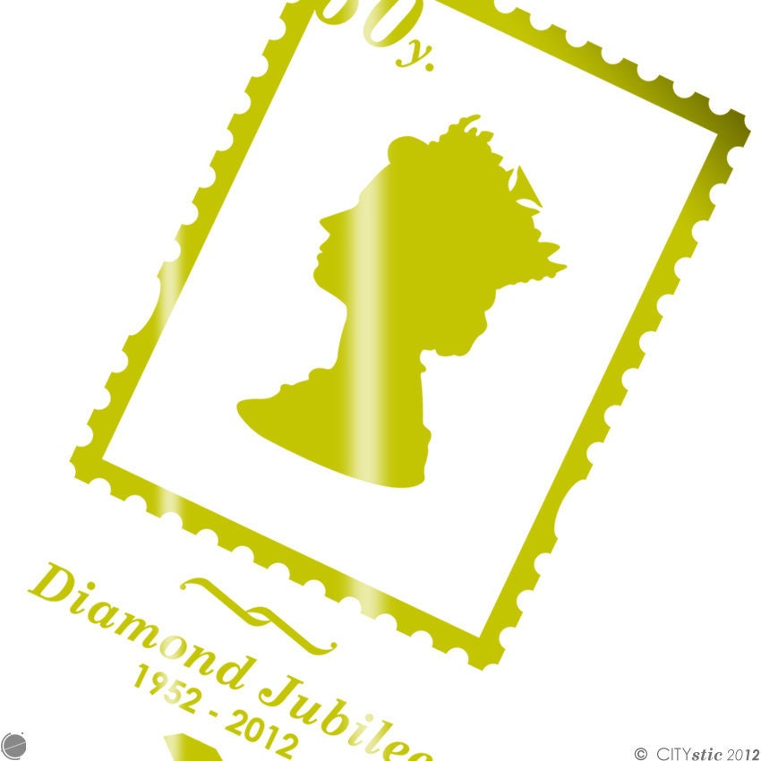 QUEEN - WALL DECAL: Queen Jubilee 60 years Stamp, Queen Elizabeth Face silhouette, crown, vinyl, sticker