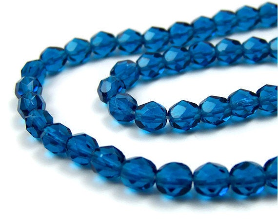 Czech Glass Beads, faceted 6mm Dark Aqua Blue, Full bead strand (297G)