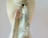 Ivory floral cotton sateen and satin scarf with tassel trim FREE SHIPPING.