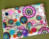 Psychadelic Flowers Foldover Clutch with Coordinating Lining and Purple Vintage Button