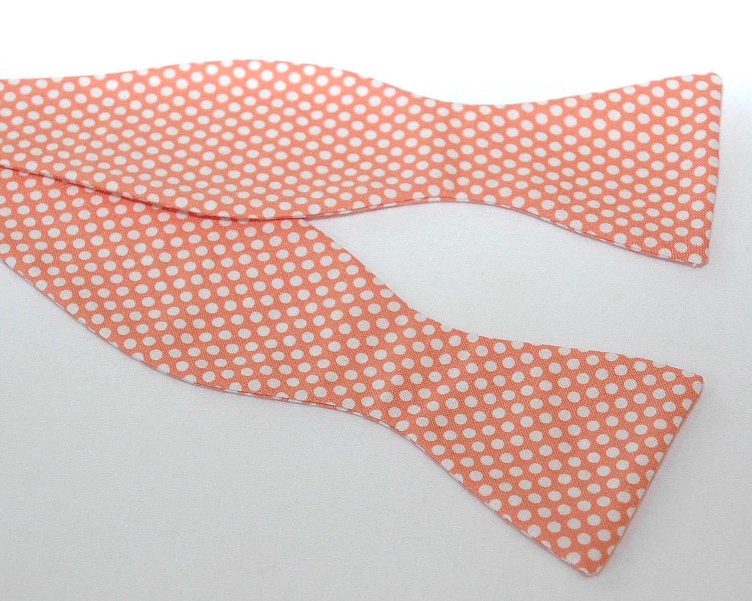 Men's Bow Tie in pale coral with white mini polka dots