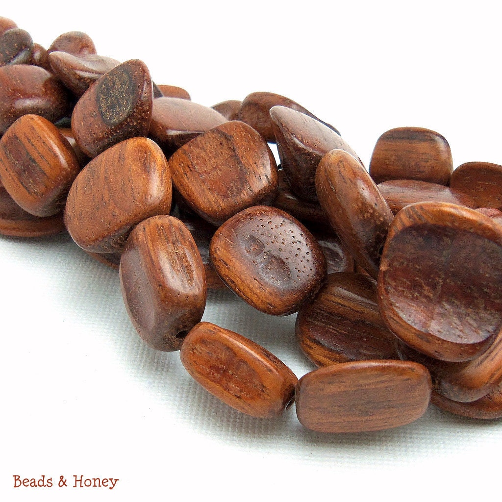 Bayong, Natural Wood Beads, Pinched Cut, Irregular, Smooth, 15-20mm, Full Strand, 28-29pcs - ID 1037