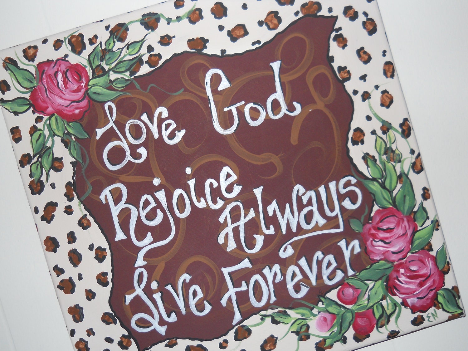Love God Rejoice Always Live Forever 12 x 12   Christian art home decor sign wall hanging Ready for the holidays