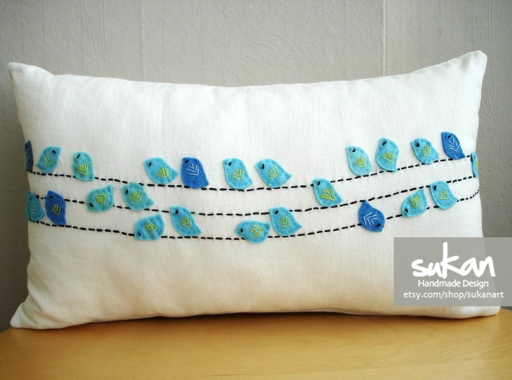 Sukan / Blue Birds Linen Pillow Cover Decorative Throw Pillows Kids Room Children Pillow Hot Blue Elephant Pillow Covers Nursery Decor