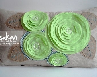 Sukan / Rose Flowers Raw Linen Pillow Cover - 12x20 inch