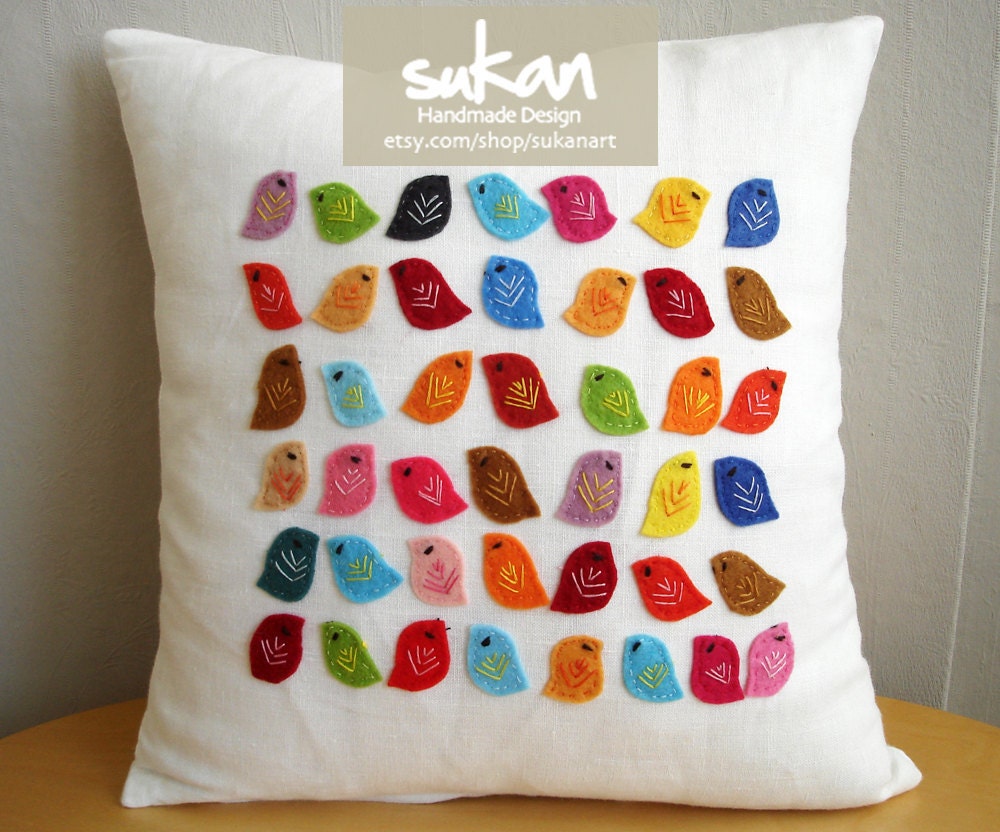 Sukan / Birds Linen Pillow Cover - 14x14