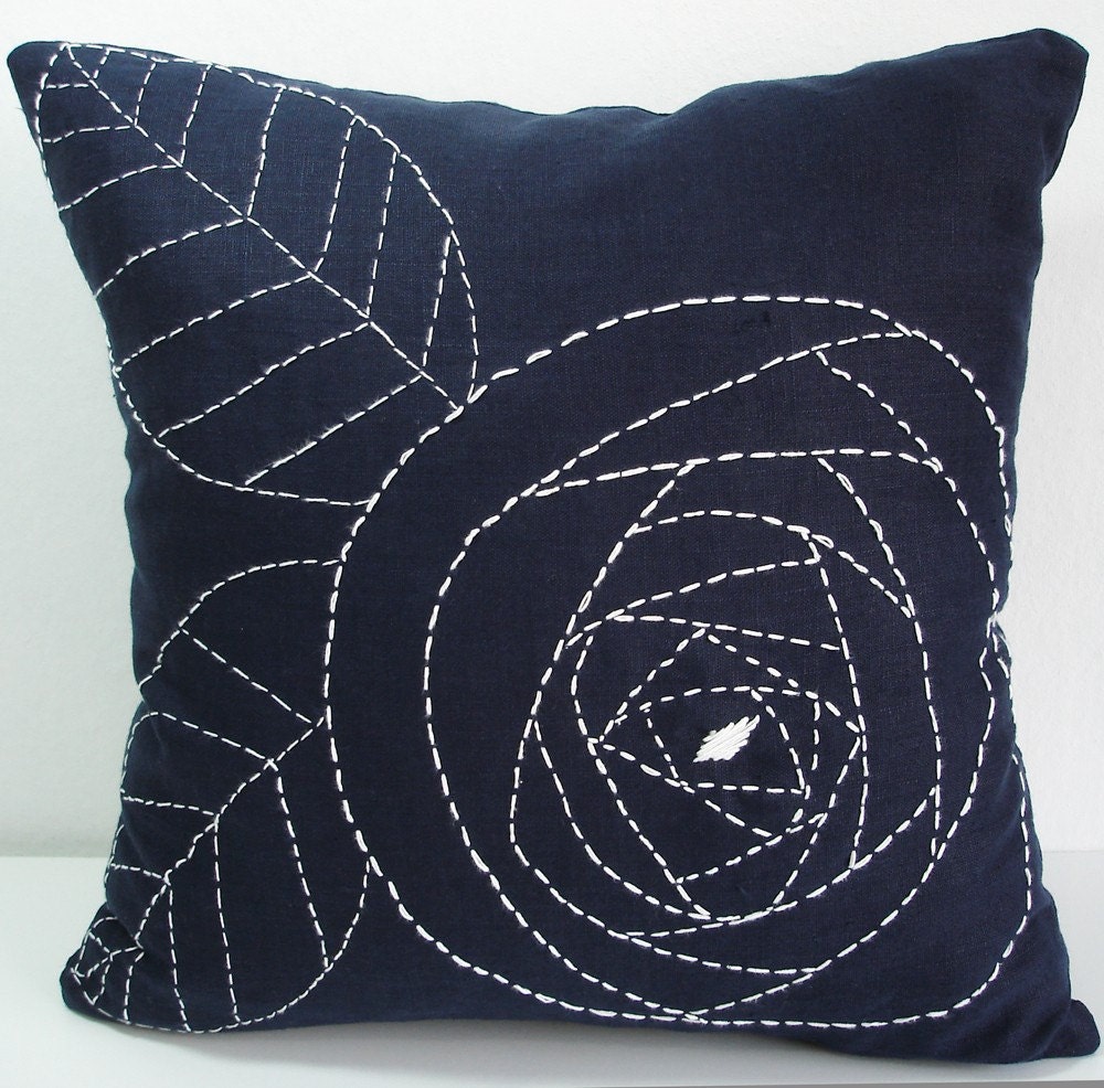 Hand Embroidered - Linen Pillow Cover - 16x16