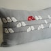 Sukan / Birds Linen Pillow Cover - 12x20 inch - Gray White Red Dark Red