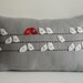 Sukan / Birds Linen Pillow Cover - 12x20 inch - Gray White Red Dark Red