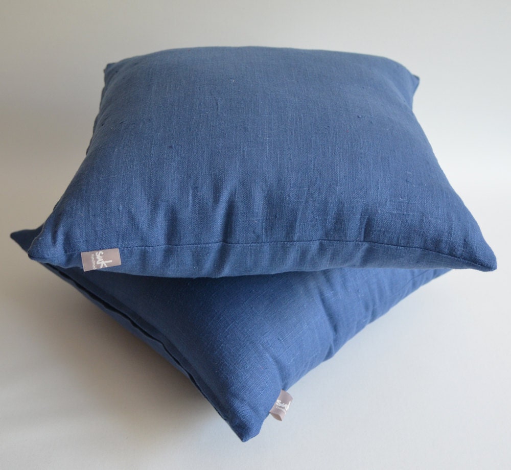 Sukan / 1 Navy Blue Simple Linen Pillow Cushion - navy blue euro linen shams - 26x26 pillows