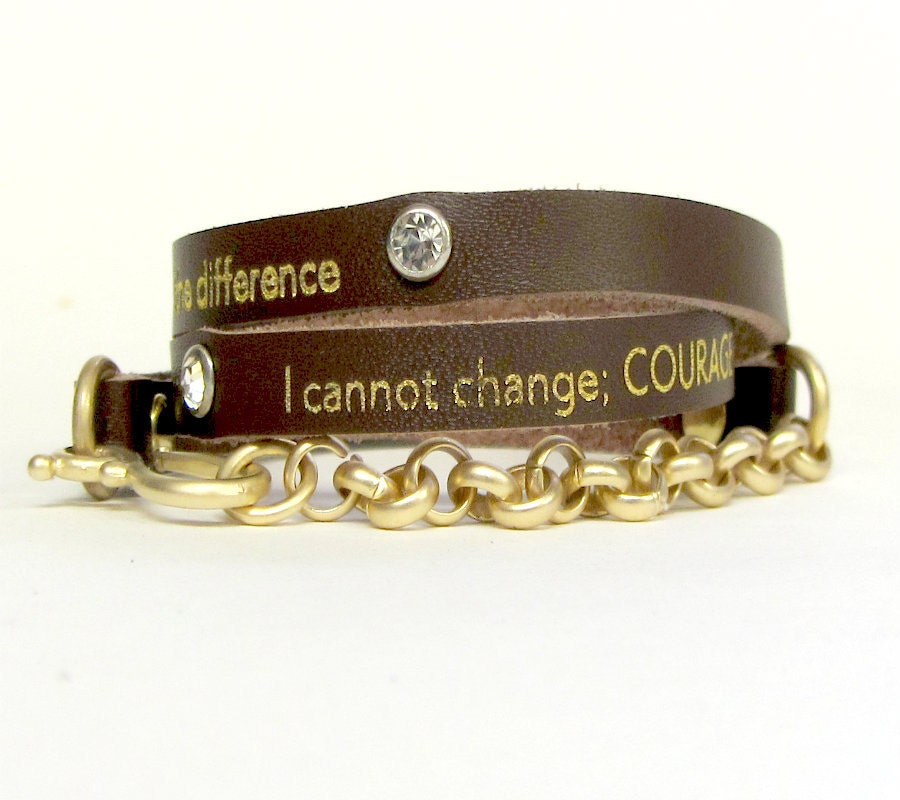 Serenity Prayer Leather Wrap Bracelet Serenity Prayer Jewelry Prayer Jewelry Inspirational Jewelry BROWN GOLD