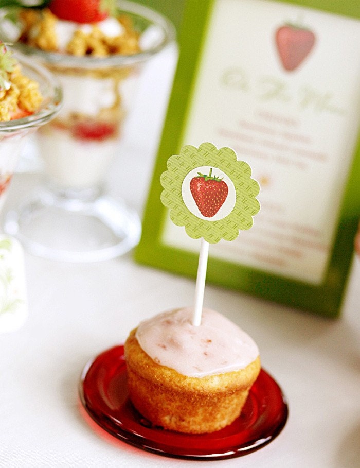 Strawberry Cupcake Dessert Toppers (set of 12)