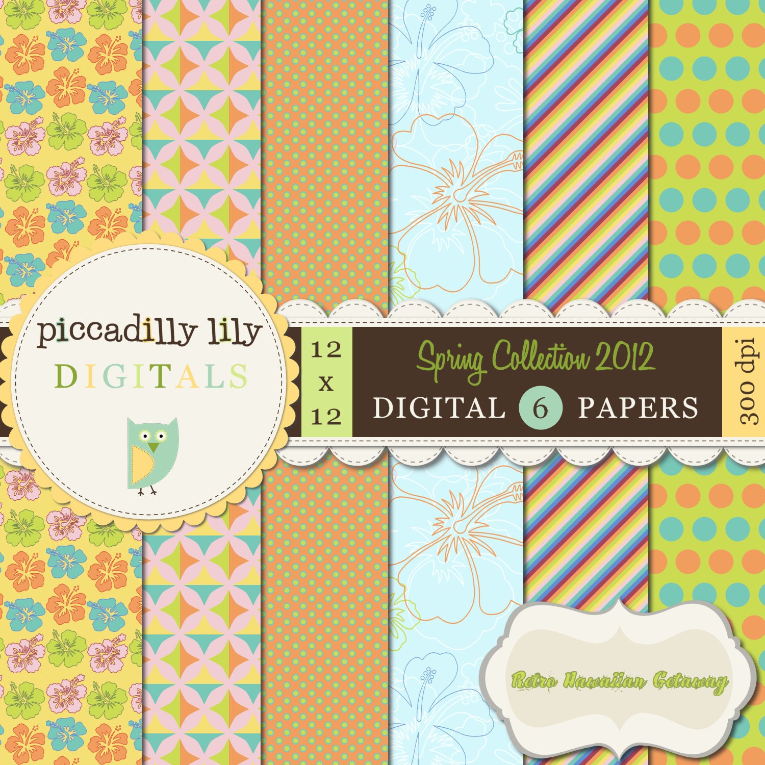 Instant Download - Retro Hawaiian Getaway -- 12x12 Digital Printable Scrapbook -- Buy 3 Digital Paper Packs Get 1 FREE